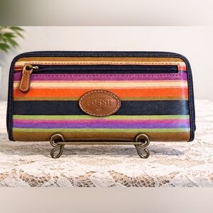 Vintage Fossil Multicolor Striped wristlet wallet
